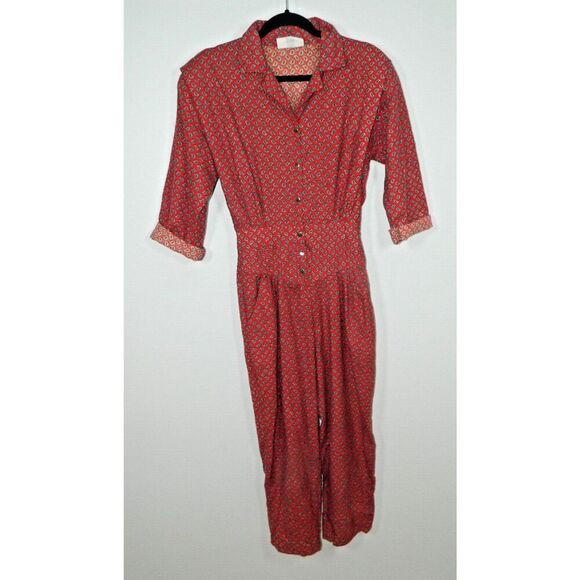 Angeles Jumpsuit Vintage 80s Size XS/S Red Brown Paisley Pockets California USA - Picture 8 of 10